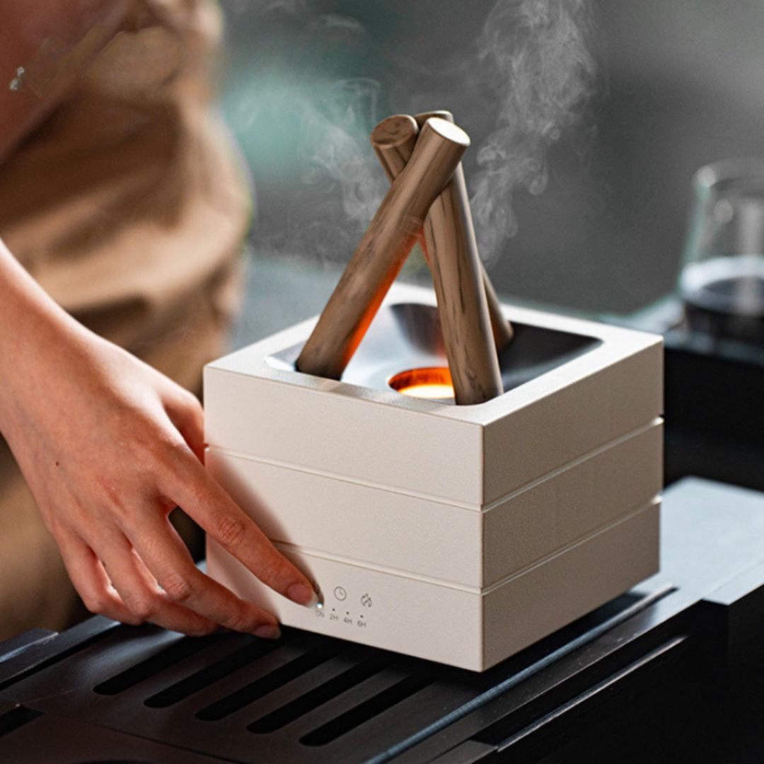 Aroma Diffuser mit Flammeneffekt | Ultraschall-Luftbefeuchter mit Fernbedienung, Timer und Abschaltautomatik
