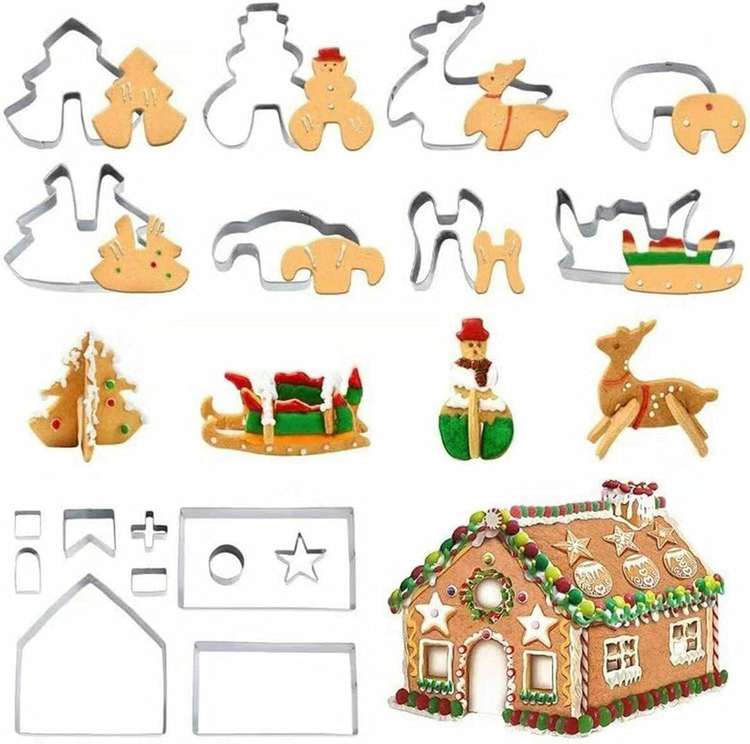 Weihnachts-Ausstechformen 18-teilig aus Edelstahl | Plätzchenausstecher für Kekse, Lebkuchenhaus und Fondant, spülmaschinenfest
