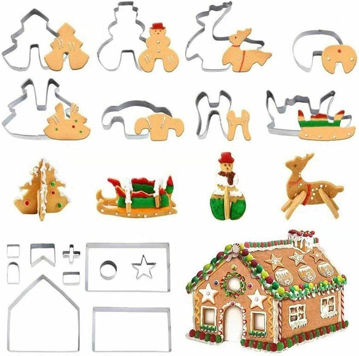 Weihnachts-Ausstechformen 18-teilig aus Edelstahl | Plätzchenausstecher für Kekse, Lebkuchenhaus und Fondant, spülmaschinenfest