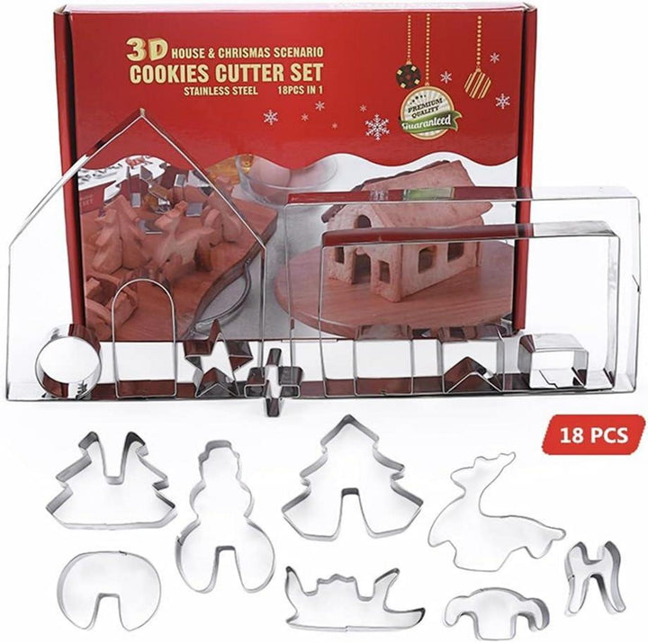 Weihnachts-Ausstechformen 18-teilig aus Edelstahl | Plätzchenausstecher für Kekse, Lebkuchenhaus und Fondant, spülmaschinenfest