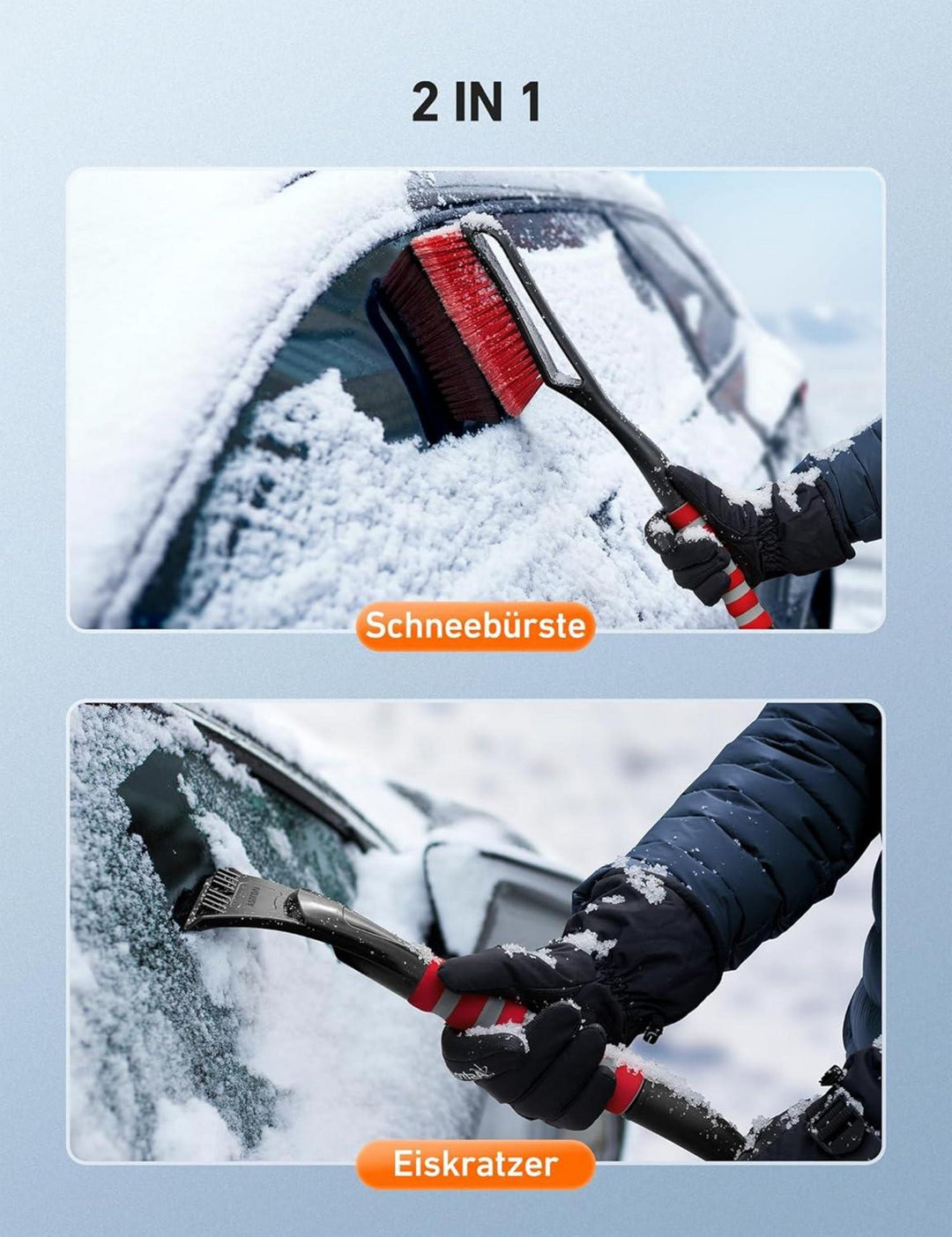 Eiskratzer Auto mit Schneebesen 68 cm | Abnehmbare Schneebürste mit lackschonenden Borsten und rutschfestem Griff für den Winter