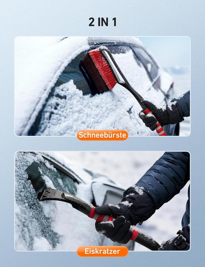 Eiskratzer Auto mit Schneebesen 68 cm | Abnehmbare Schneebürste mit lackschonenden Borsten und rutschfestem Griff für den Winter