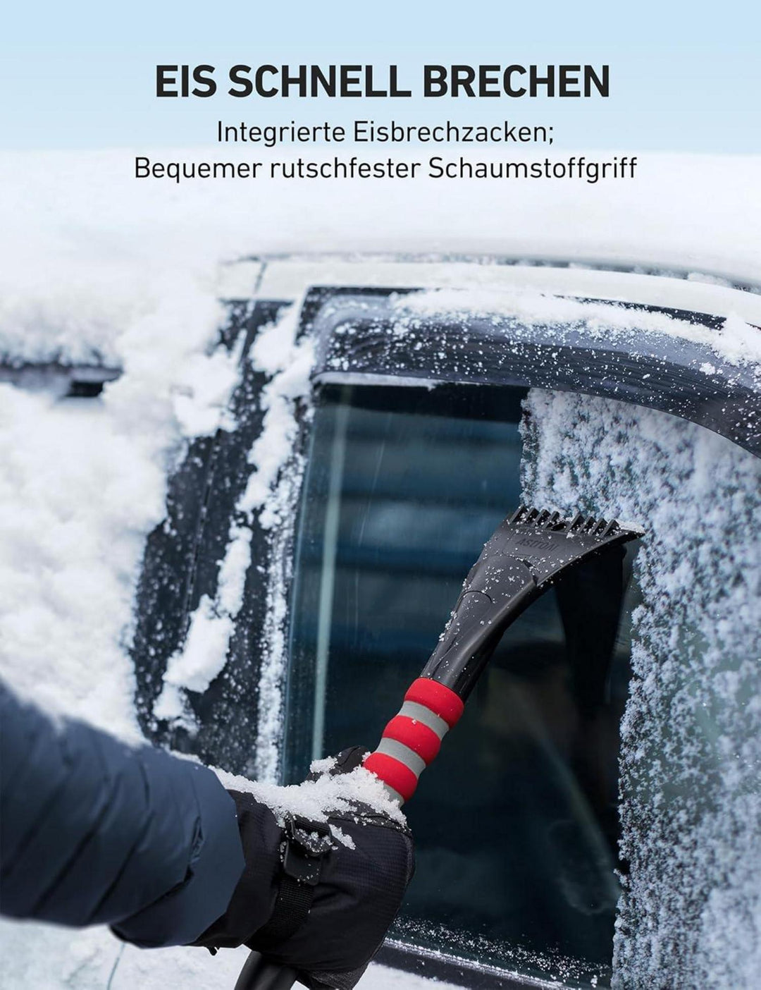 Eiskratzer Auto mit Schneebesen 68 cm | Abnehmbare Schneebürste mit lackschonenden Borsten und rutschfestem Griff für den Winter
