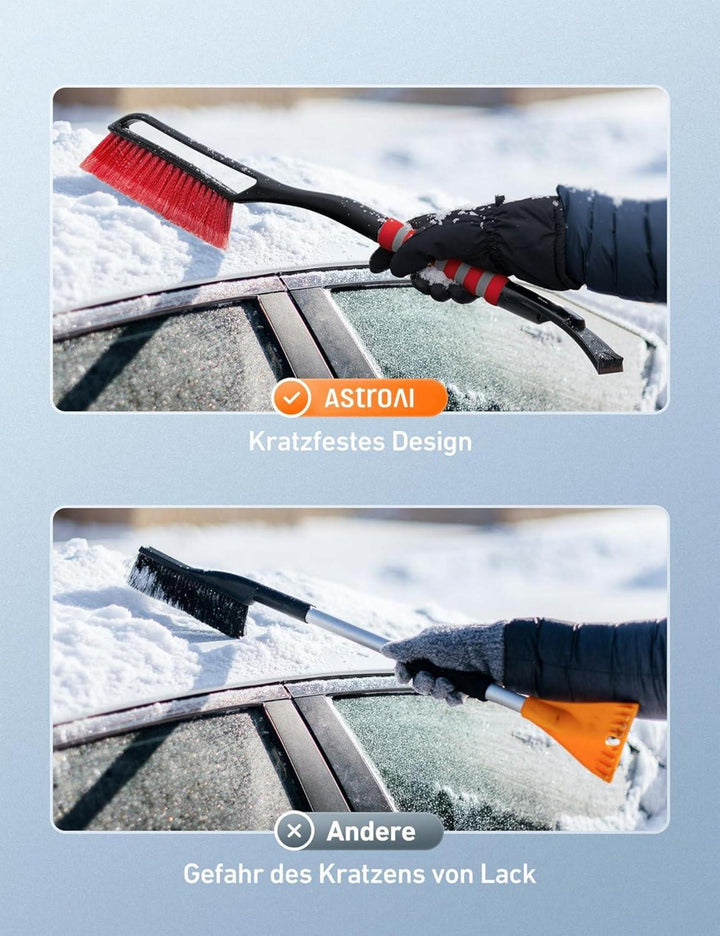 Eiskratzer Auto mit Schneebesen 68 cm | Abnehmbare Schneebürste mit lackschonenden Borsten und rutschfestem Griff für den Winter