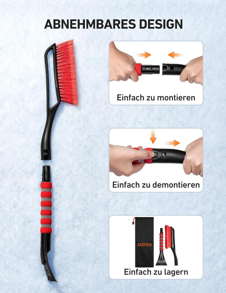 Eiskratzer Auto mit Schneebesen 68 cm | Abnehmbare Schneebürste mit lackschonenden Borsten und rutschfestem Griff für den Winter