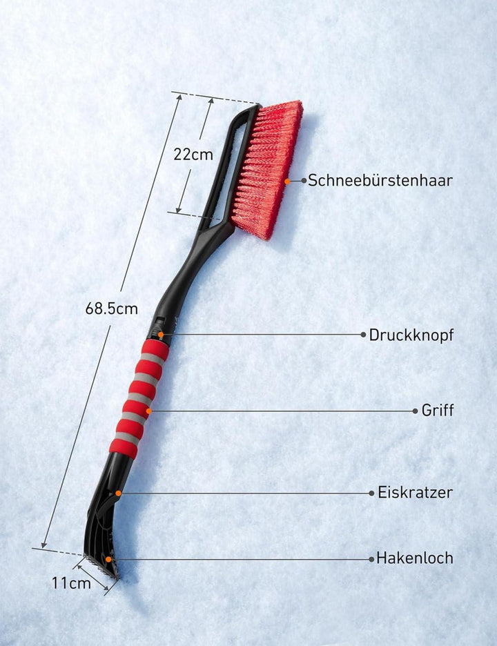 Eiskratzer Auto mit Schneebesen 68 cm | Abnehmbare Schneebürste mit lackschonenden Borsten und rutschfestem Griff für den Winter