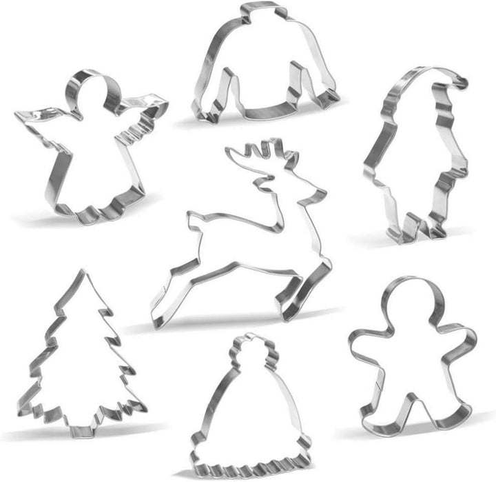 Weihnachts-Ausstechformen 7-teilig aus Edelstahl | Plätzchenausstecher mit Weihnachtsmotiven für Kekse und Fondant, spülmaschinenfest