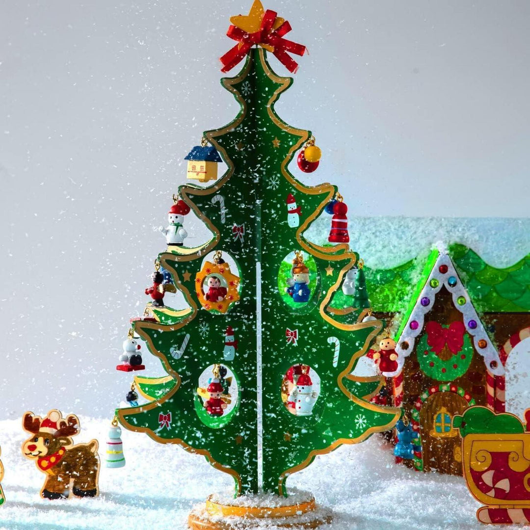 Adventskalender 2026 mit Holz-Weihnachtsbaum | 24 Tage Weihnachts-Countdown mit 28 Ornamenten, Sternspitze und Baumschmuck für Kinder