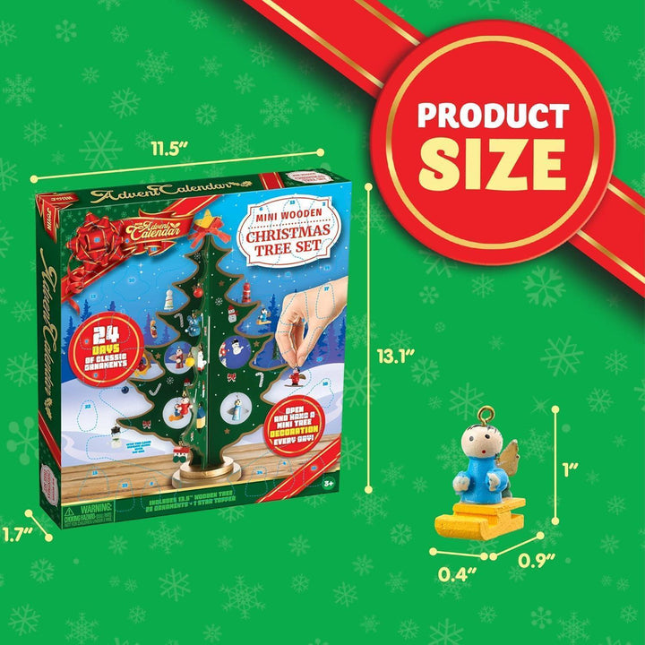 Adventskalender 2026 mit Holz-Weihnachtsbaum | 24 Tage Weihnachts-Countdown mit 28 Ornamenten, Sternspitze und Baumschmuck für Kinder