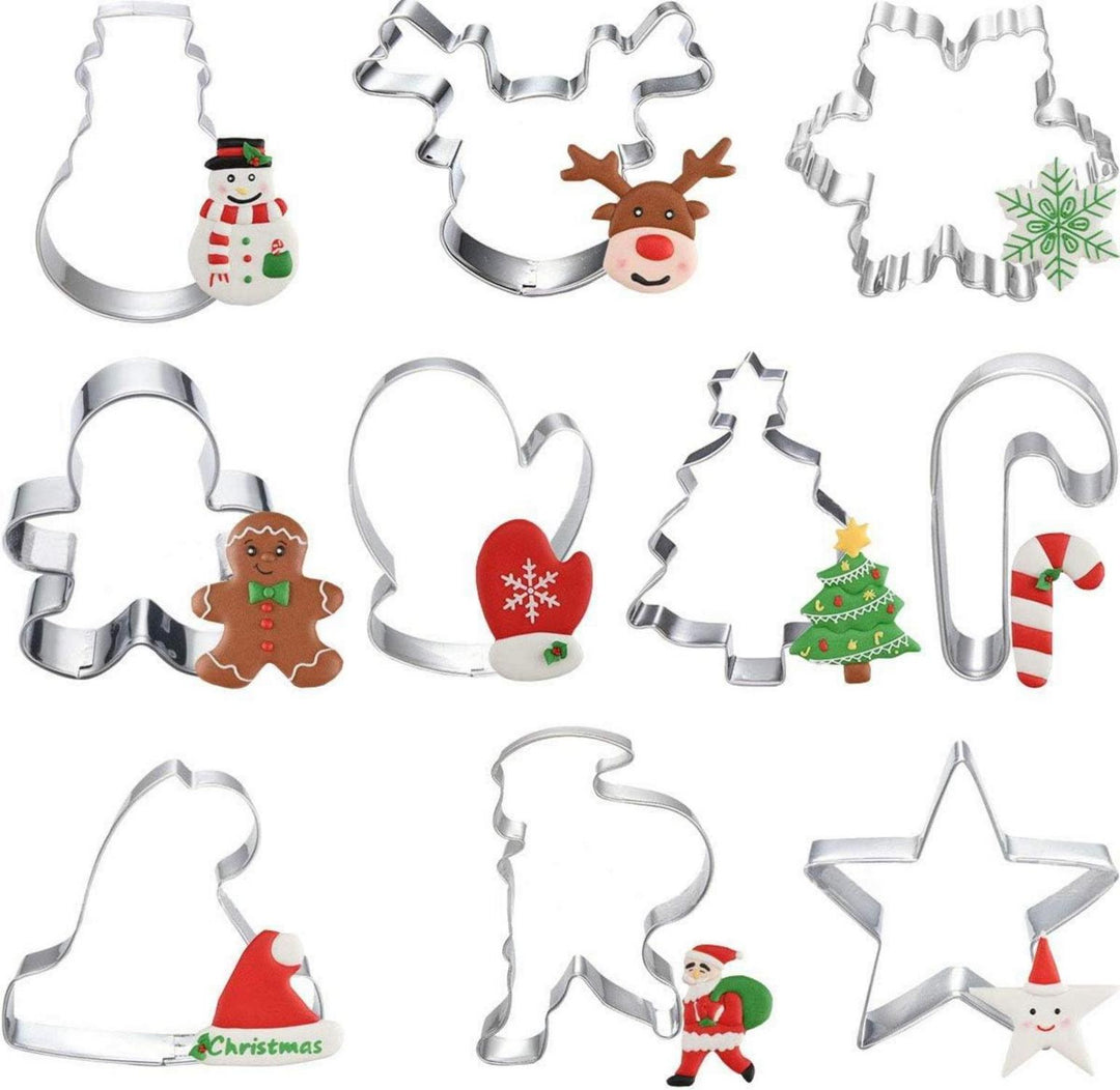 Weihnachts-Ausstechformen 10-teilig aus Edelstahl | Plätzchenausstecher mit Weihnachtsmotiven für Kekse, Fondant und Tortendeko