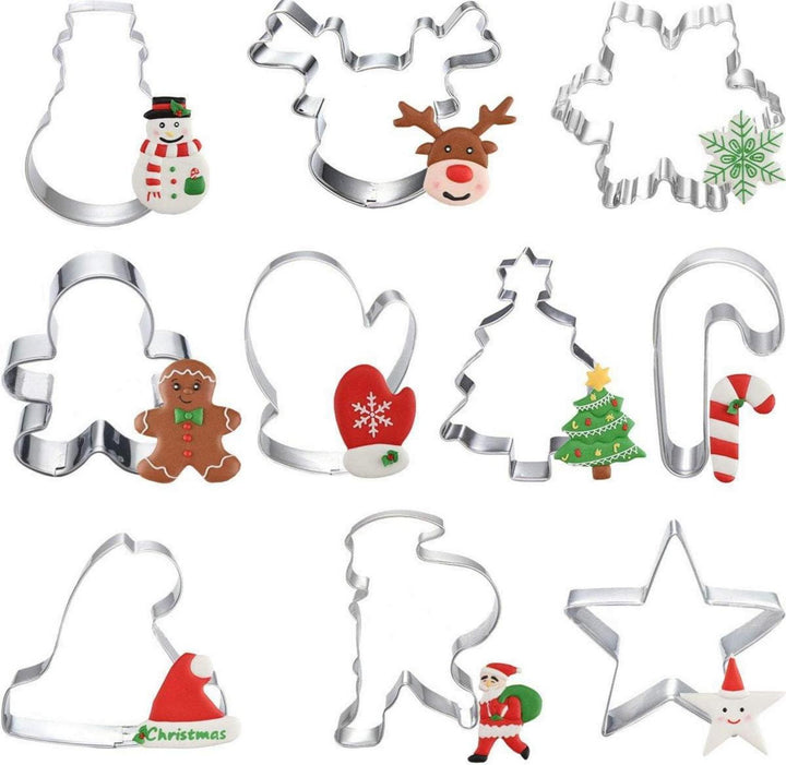 Weihnachts-Ausstechformen 10-teilig aus Edelstahl | Plätzchenausstecher mit Weihnachtsmotiven für Kekse, Fondant und Tortendeko