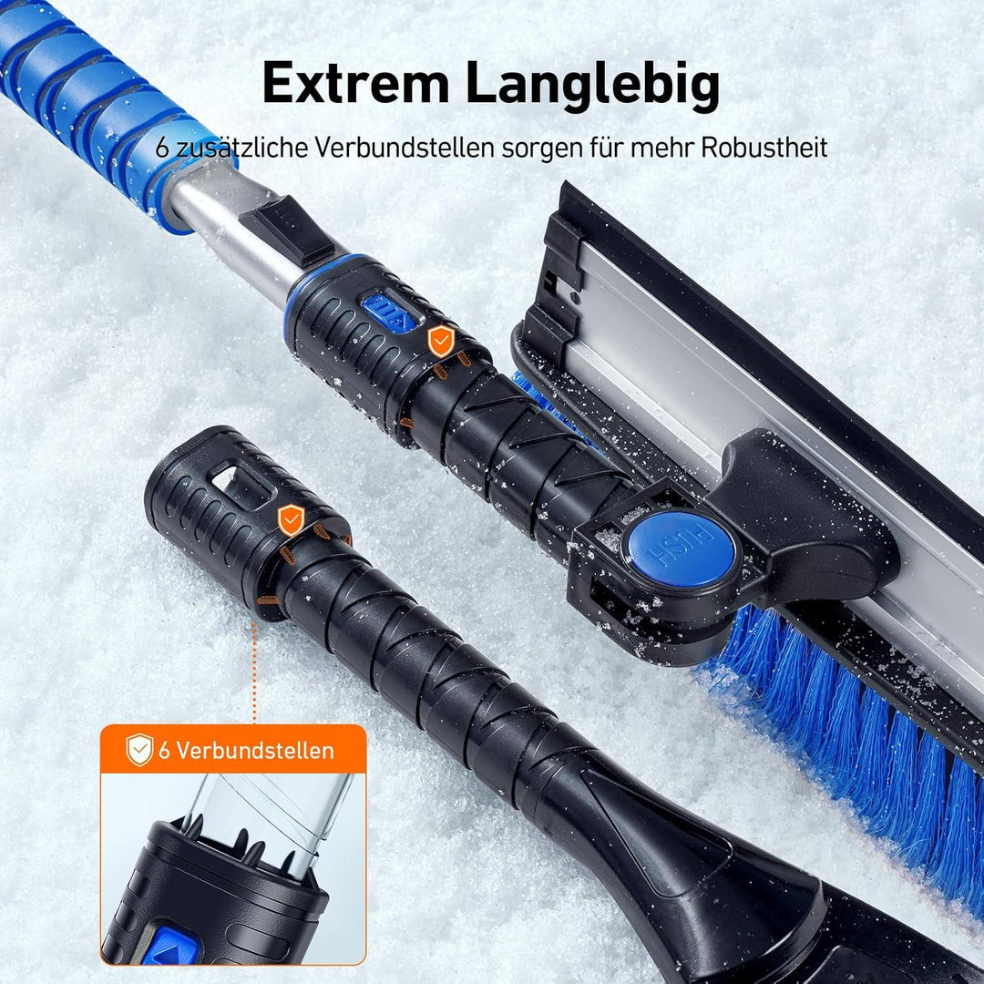 Eiskratzer Auto ausziehbar bis 119,9 cm mit Schneebesen | 3-in-1 Schneebürste mit 180° Drehkopf, Silikonabzieher und EVA-Griff