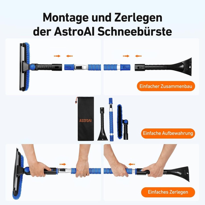 Eiskratzer Auto ausziehbar bis 119,9 cm mit Schneebesen | 3-in-1 Schneebürste mit 180° Drehkopf, Silikonabzieher und EVA-Griff