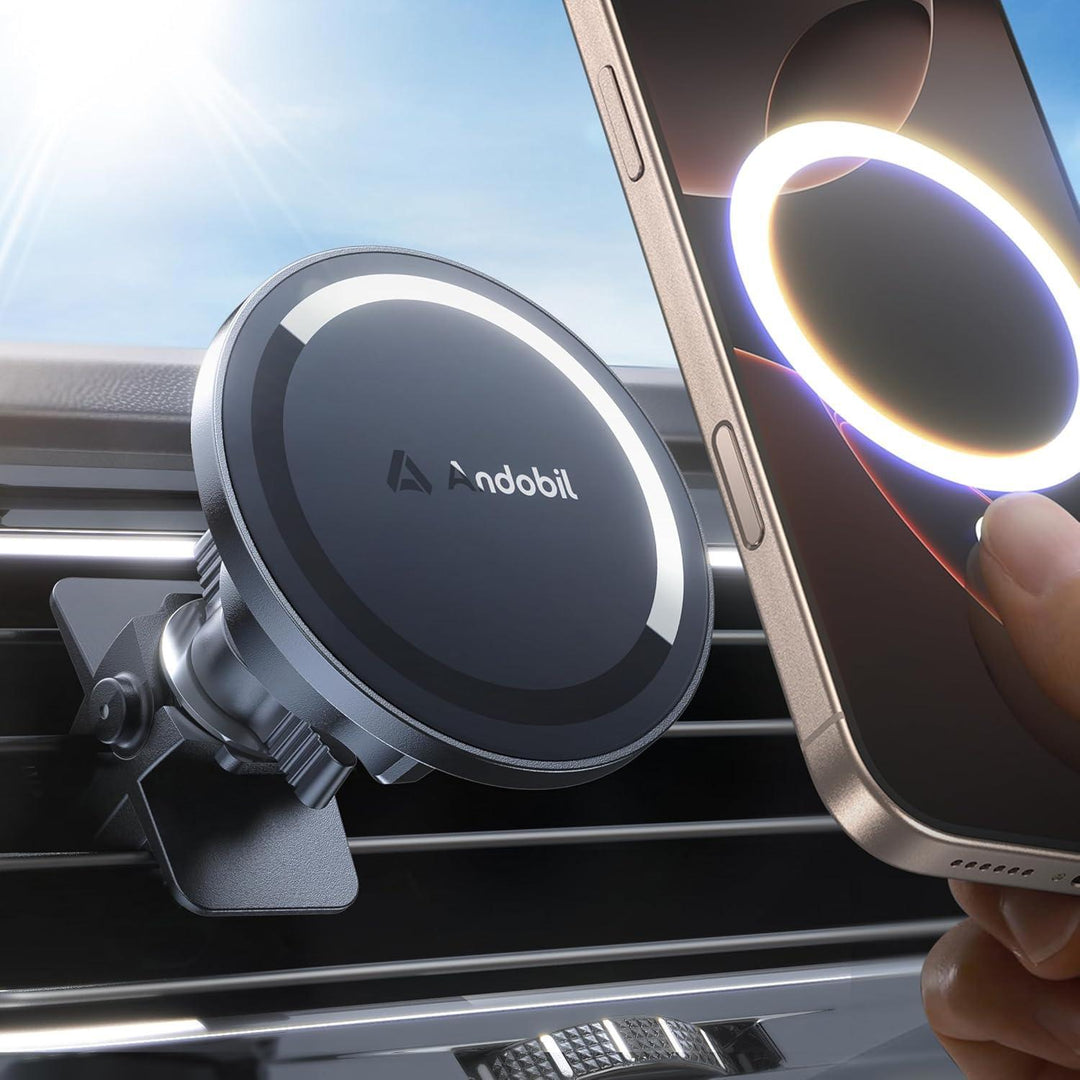 MagSafe Handyhalterung Auto mit 20 N55-Magneten | Magnetische Smartphone-Halterung für Lüftungsschlitze mit 360° Drehung und Metallring