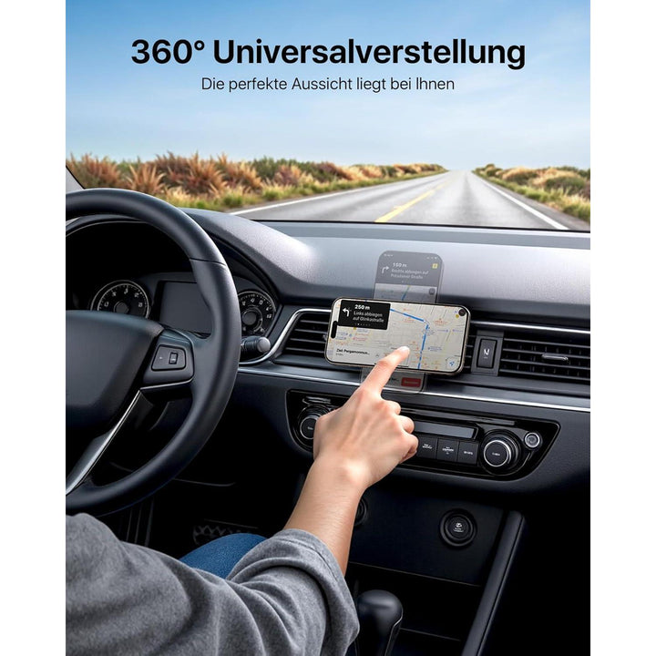 MagSafe Handyhalterung Auto mit 20 N55-Magneten | Magnetische Smartphone-Halterung für Lüftungsschlitze mit 360° Drehung und Metallring