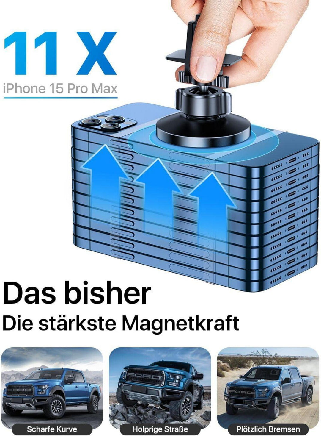 MagSafe Handyhalterung Auto mit 20 N55-Magneten | Magnetische Smartphone-Halterung für Lüftungsschlitze mit 360° Drehung und Metallring