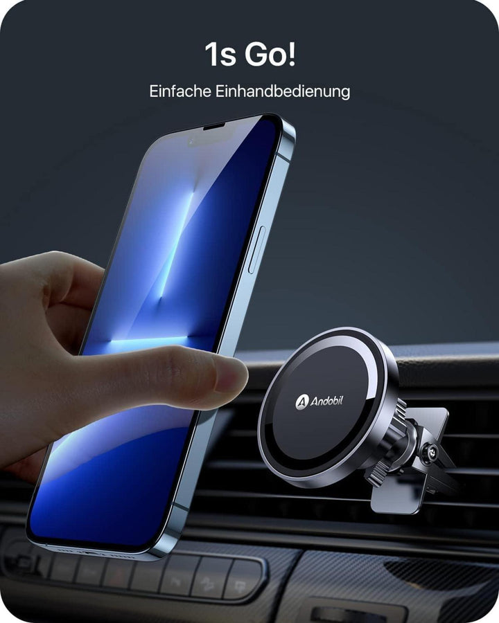MagSafe Handyhalterung Auto mit 20 N55-Magneten | Magnetische Smartphone-Halterung für Lüftungsschlitze mit 360° Drehung und Metallring