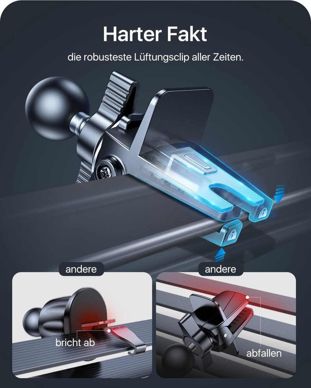 MagSafe Handyhalterung Auto mit 20 N55-Magneten | Magnetische Smartphone-Halterung für Lüftungsschlitze mit 360° Drehung und Metallring