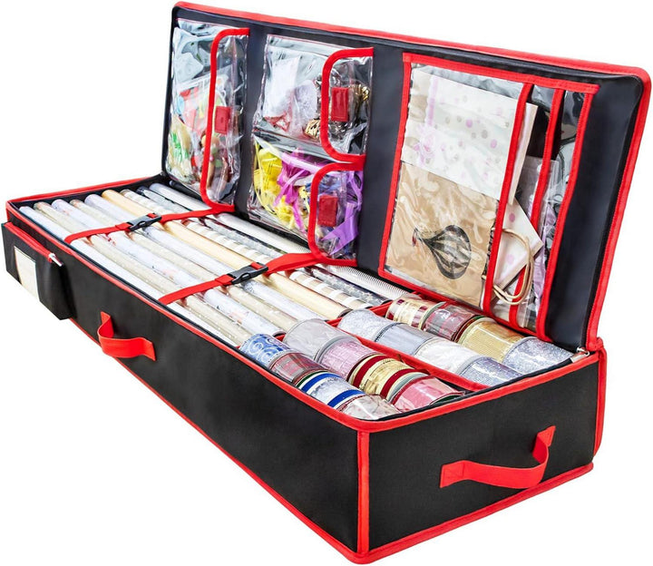 Geschenkpapier Aufbewahrungstasche | Organizer für 18–24 Geschenkpapierrollen mit 6 Fächern, Reißverschluss und Tragegriffen