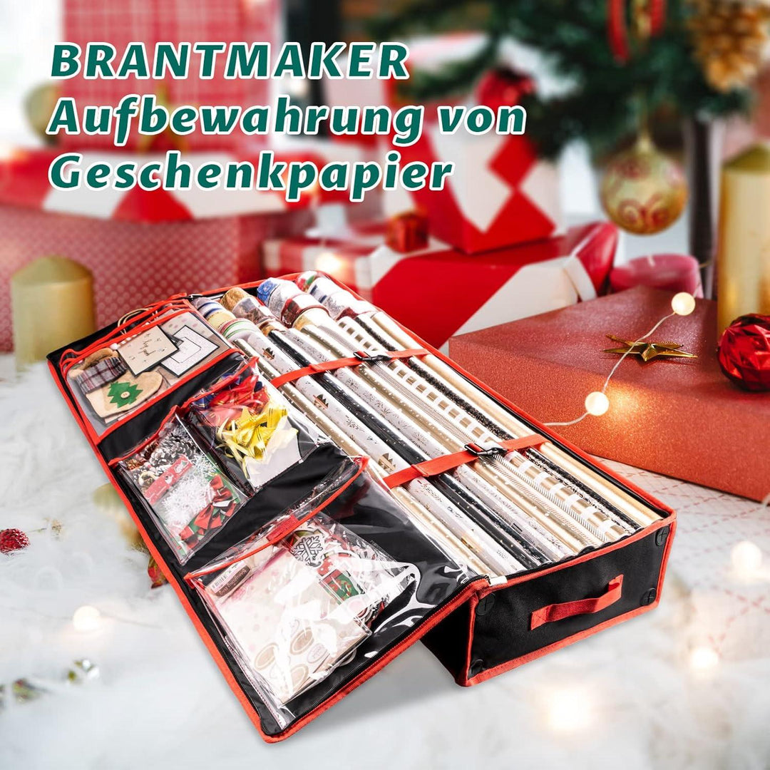 Geschenkpapier Aufbewahrungstasche | Organizer für 18–24 Geschenkpapierrollen mit 6 Fächern, Reißverschluss und Tragegriffen