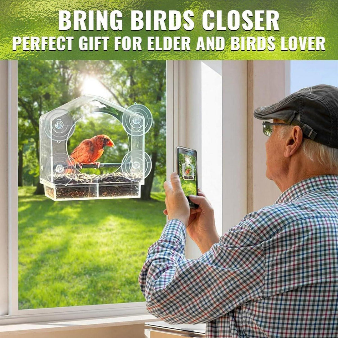 Vogelfutterhaus für Fenster | Vogelfutterspender mit starken Saugnäpfen, herausziehbarer Futterschale und Ablauföffnungen