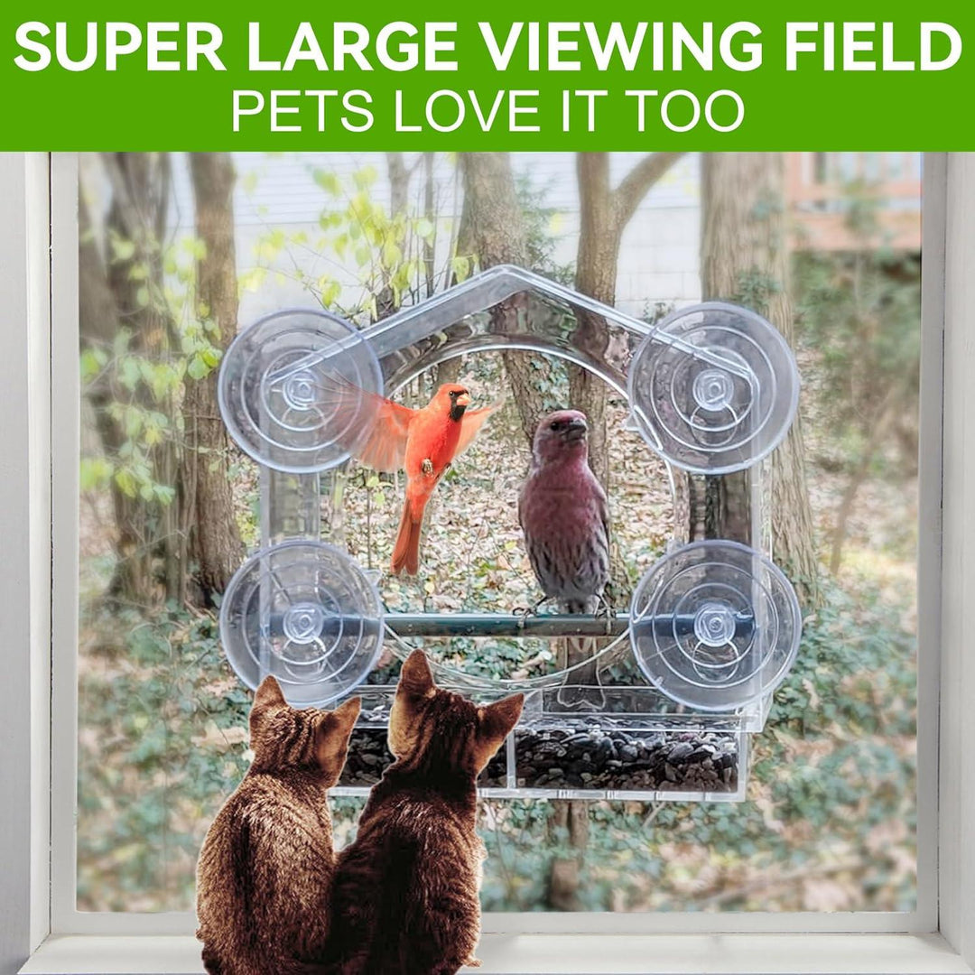 Vogelfutterhaus für Fenster | Vogelfutterspender mit starken Saugnäpfen, herausziehbarer Futterschale und Ablauföffnungen