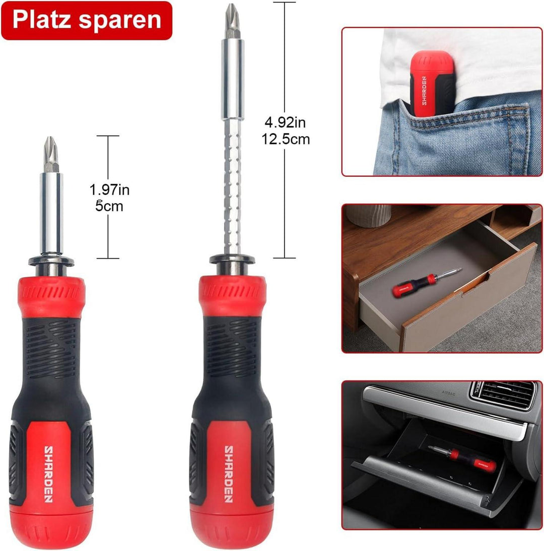 Multibit Schraubendreher 13-in-1 | Magnetischer Bithalter mit 12 Wechselbits, Teleskopschaft und Bitfach im Griff für Reparaturen