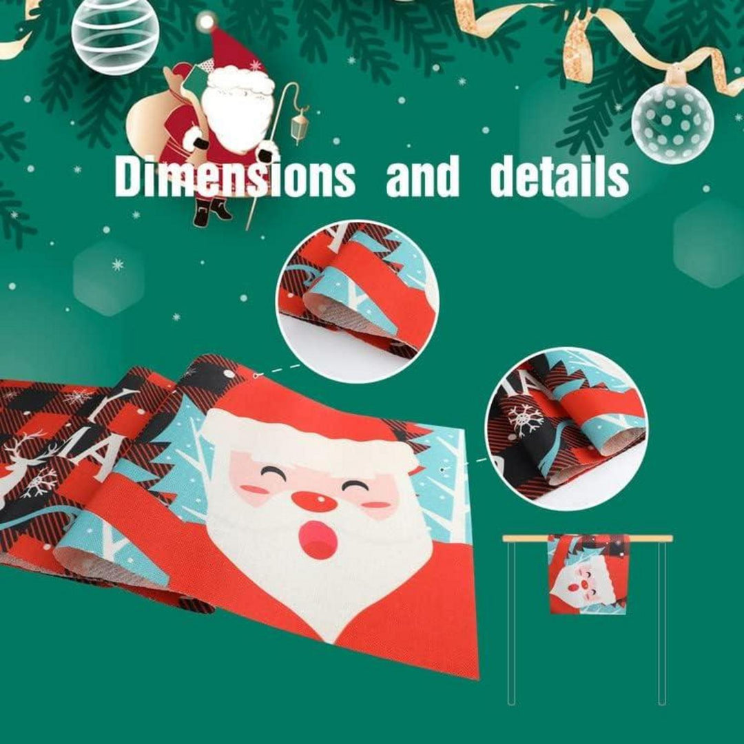 Weihnachtlicher Tischläufer aus Leinen in Rot | 35 x 180 cm mit Schneemann, Elch und Weihnachtsmann für festliche Tischdekoration