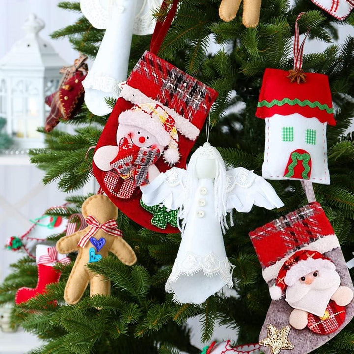 Nikolausstrümpfe Kinder 4er Set 17 x 13 cm | Weihnachtsstrümpfe aus Leinen mit 3D-Weihnachtsmotiven zum Befüllen und Aufhängen