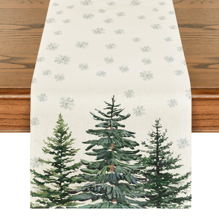 Weihnachtlicher Tischläufer Beige 40 x 180 cm | Mit Kiefern- und Schneeflockenmotiv, waschbare Tischdeko für Weihnachten und Advent