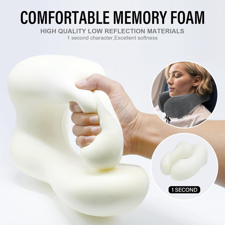 Nackenkissen Memory Foam für Flugzeug und Auto | Ergonomisches Reisekissen in Dunkelgrau mit waschbarem Samtbezug und Tragetasche