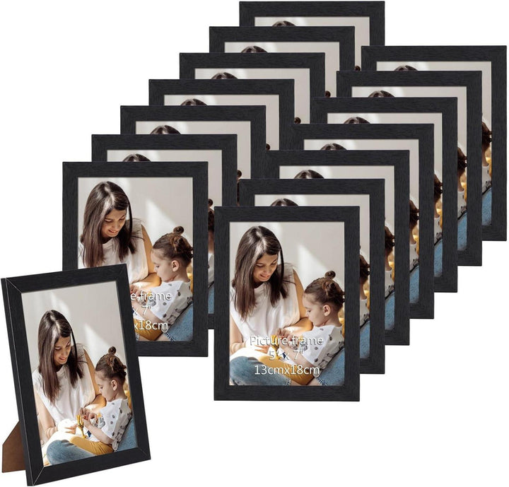 Bilderrahmen 13x18 cm 15er-Set | Fotorahmen mit Holzmaserung für Wand und Tisch, flexibel aufstellbar für Fotowände und Galerien