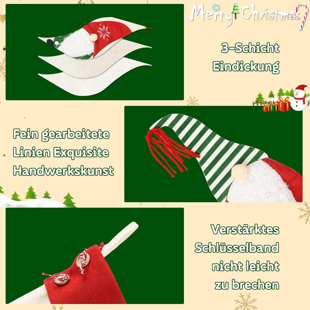 Weihnachtsstrümpfe 3er Set 45 cm aus Leinen | Große Nikolausstrümpfe mit 3D-Weihnachtsmann-Motiv zum Befüllen und Aufhängen