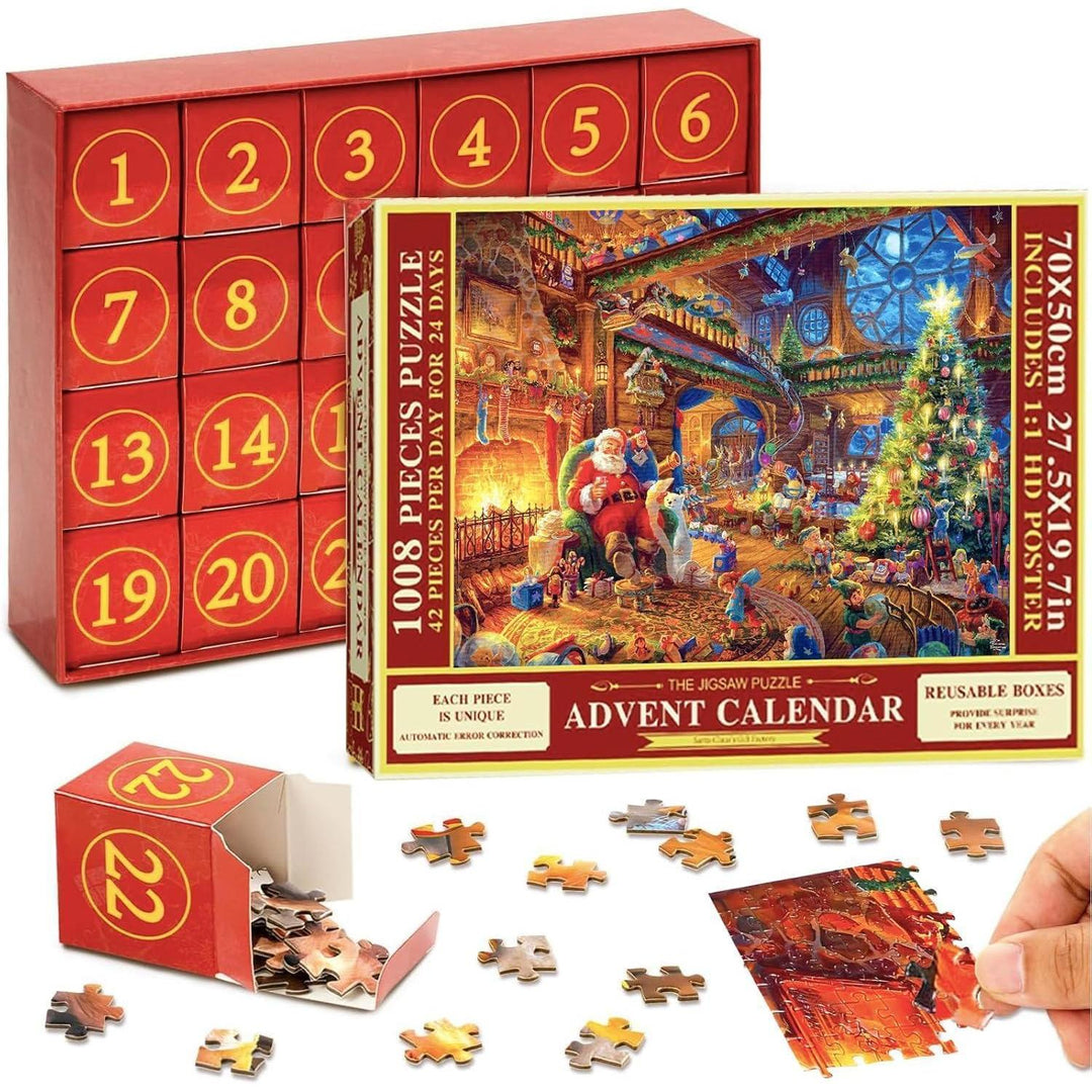 Adventskalender Puzzle 2026 mit 1008 Teilen | Weihnachtspuzzle mit 24 Boxen à 42 Teilen und Weihnachtsmotiv für Erwachsene und Kinder