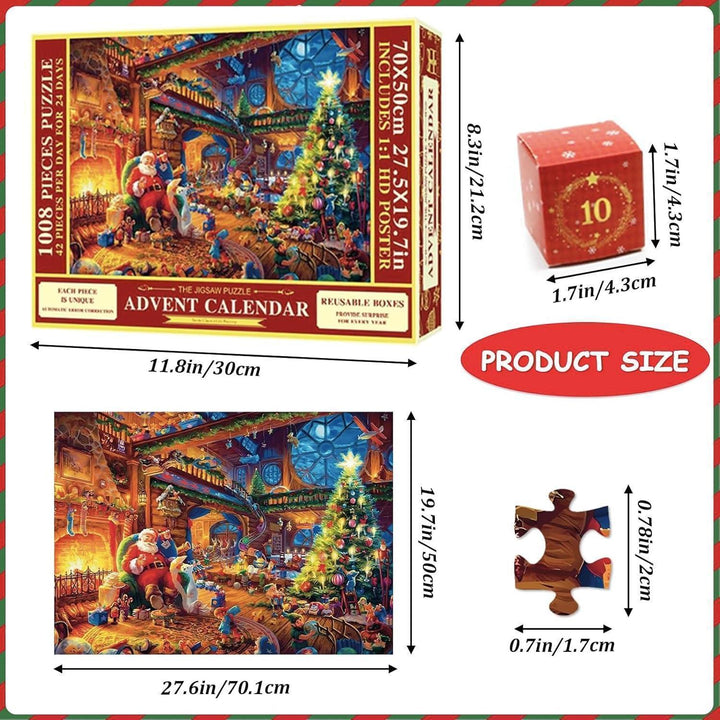 Adventskalender Puzzle 2026 mit 1008 Teilen | Weihnachtspuzzle mit 24 Boxen à 42 Teilen und Weihnachtsmotiv für Erwachsene und Kinder