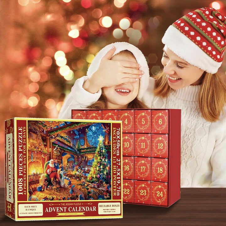 Adventskalender Puzzle 2026 mit 1008 Teilen | Weihnachtspuzzle mit 24 Boxen à 42 Teilen und Weihnachtsmotiv für Erwachsene und Kinder