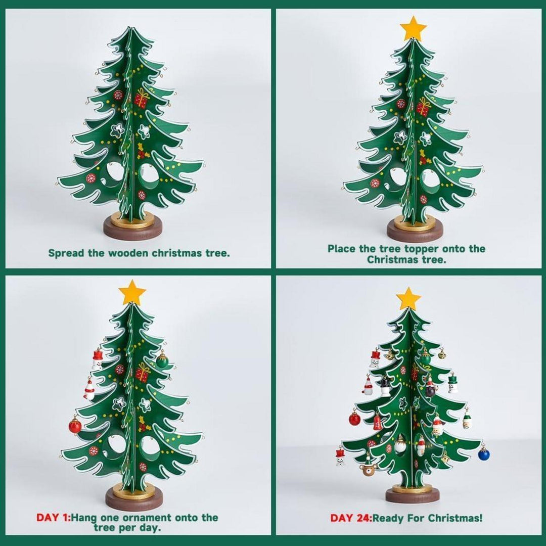 DIY Adventskalender für Kinder mit Mini-Weihnachtsbaum | 24 Tage Countdown mit 30 handbemalten Anhängern aus Holz und Harz zum Schmücken