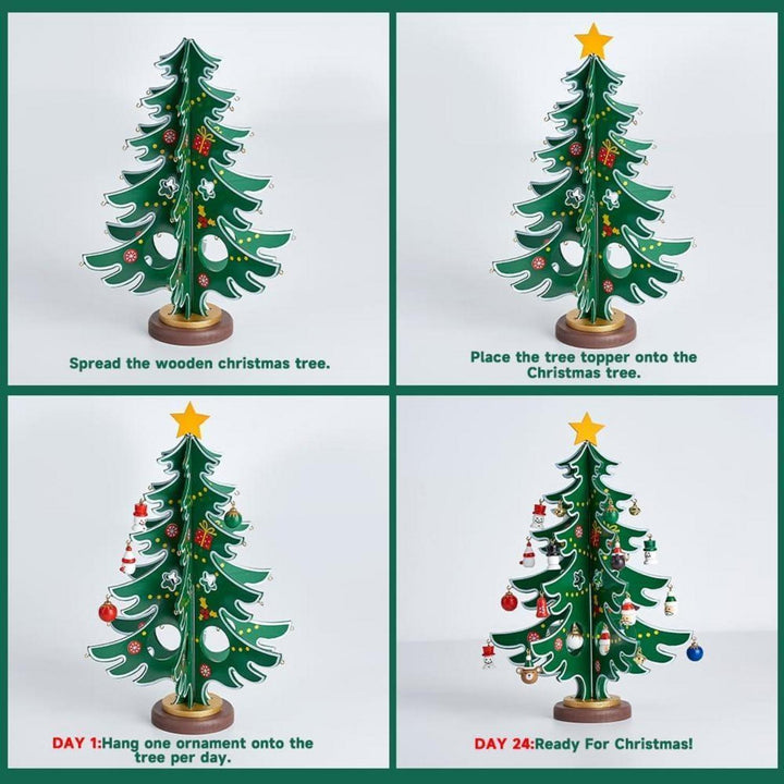 DIY Adventskalender für Kinder mit Mini-Weihnachtsbaum | 24 Tage Countdown mit 30 handbemalten Anhängern aus Holz und Harz zum Schmücken