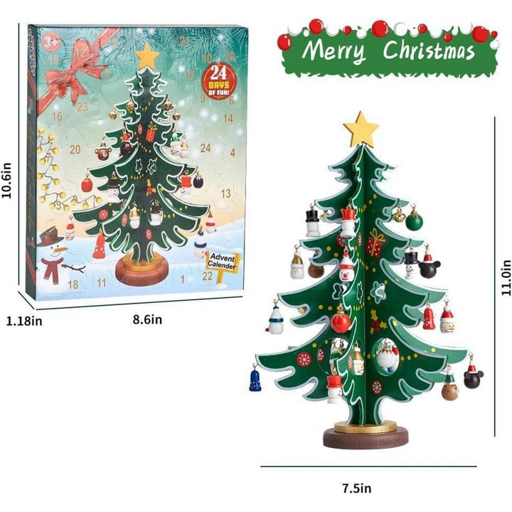 DIY Adventskalender für Kinder mit Mini-Weihnachtsbaum | 24 Tage Countdown mit 30 handbemalten Anhängern aus Holz und Harz zum Schmücken