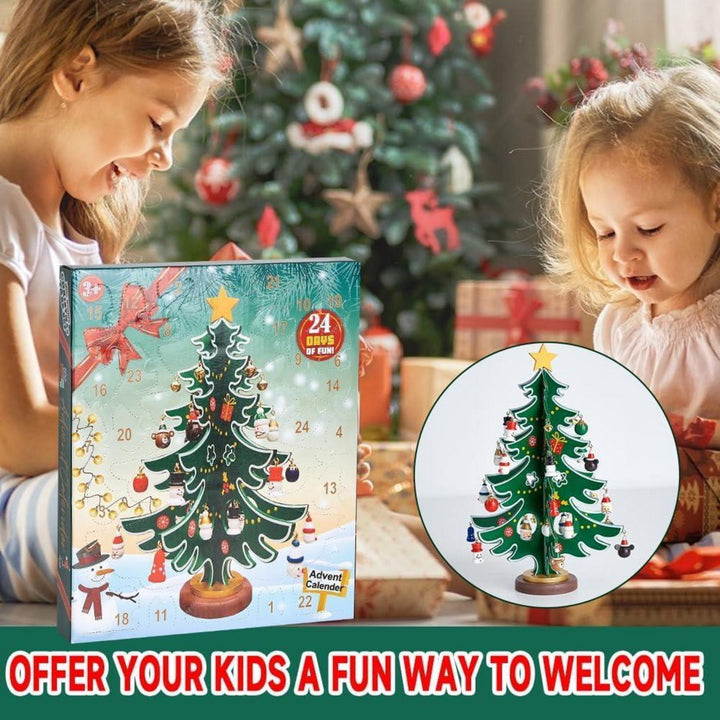 DIY Adventskalender für Kinder mit Mini-Weihnachtsbaum | 24 Tage Countdown mit 30 handbemalten Anhängern aus Holz und Harz zum Schmücken