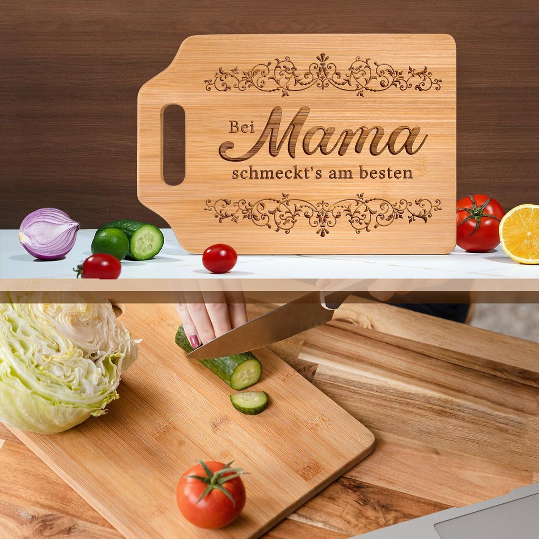 Schneidebrett für Mama | Graviertes Küchenbrett mit liebevollem Spruch als persönliches Geschenk zum Geburtstag oder zu Weihnachten