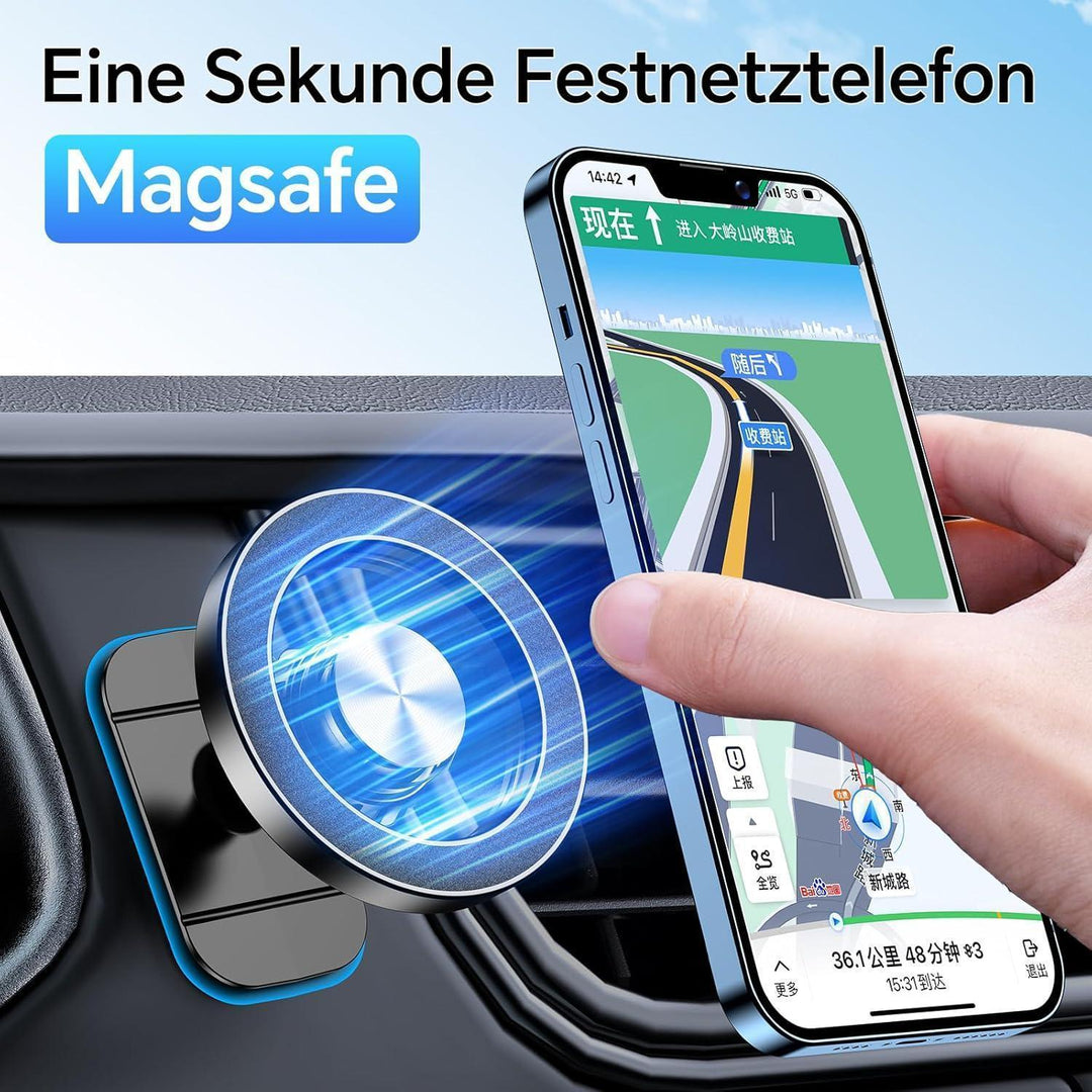 MagSafe Handyhalterung Auto mit 20 N55-Magneten | 360° drehbar für iPhone 17–13, mit Lüftungsklemme und Armaturenbrett-Befestigung