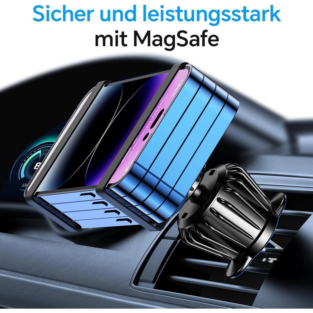 MagSafe Handyhalterung Auto mit 20 N55-Magneten | 360° drehbar für iPhone 17–13, mit Lüftungsklemme und Armaturenbrett-Befestigung