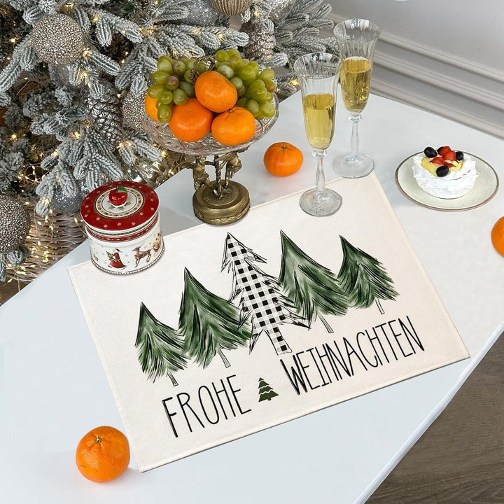 Weihnachtliche Tischsets 4er Set in Grün | Wasserabweisende Platzsets aus Leinen-Mischgewebe, 30 x 45 cm, abwaschbare Weihnachtsdeko
