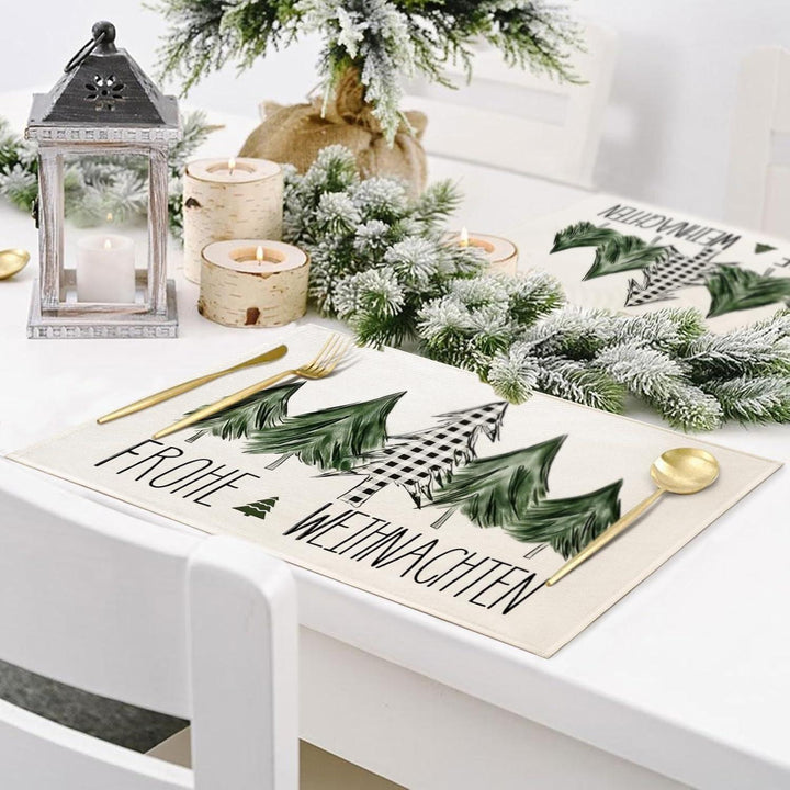 Weihnachtliche Tischsets 4er Set in Grün | Wasserabweisende Platzsets aus Leinen-Mischgewebe, 30 x 45 cm, abwaschbare Weihnachtsdeko
