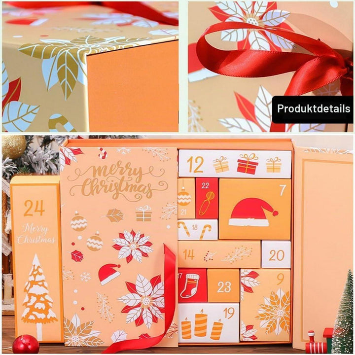 Adventskalender zum Befüllen mit 24 Geschenkboxen in Gelb | Wiederverwendbarer Weihnachtskalender aus Karton 33 x 30 x 8 cm zum Selbstgestalten