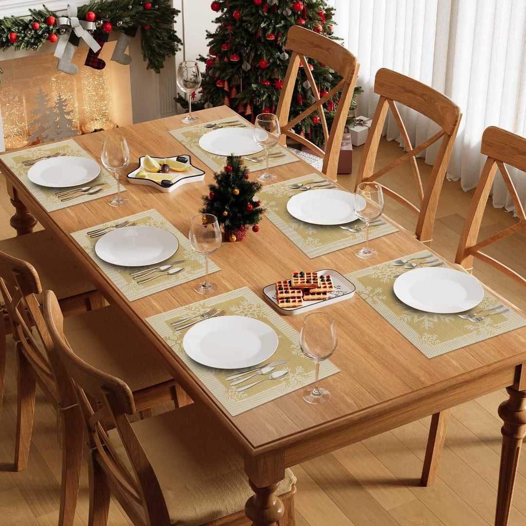 Weihnachts-Platzsets 6er Set in Gold 45 x 30 cm | Abwaschbare, rutschfeste Tischsets mit Weihnachtsmotiv, hitzebeständig bis 80 °C