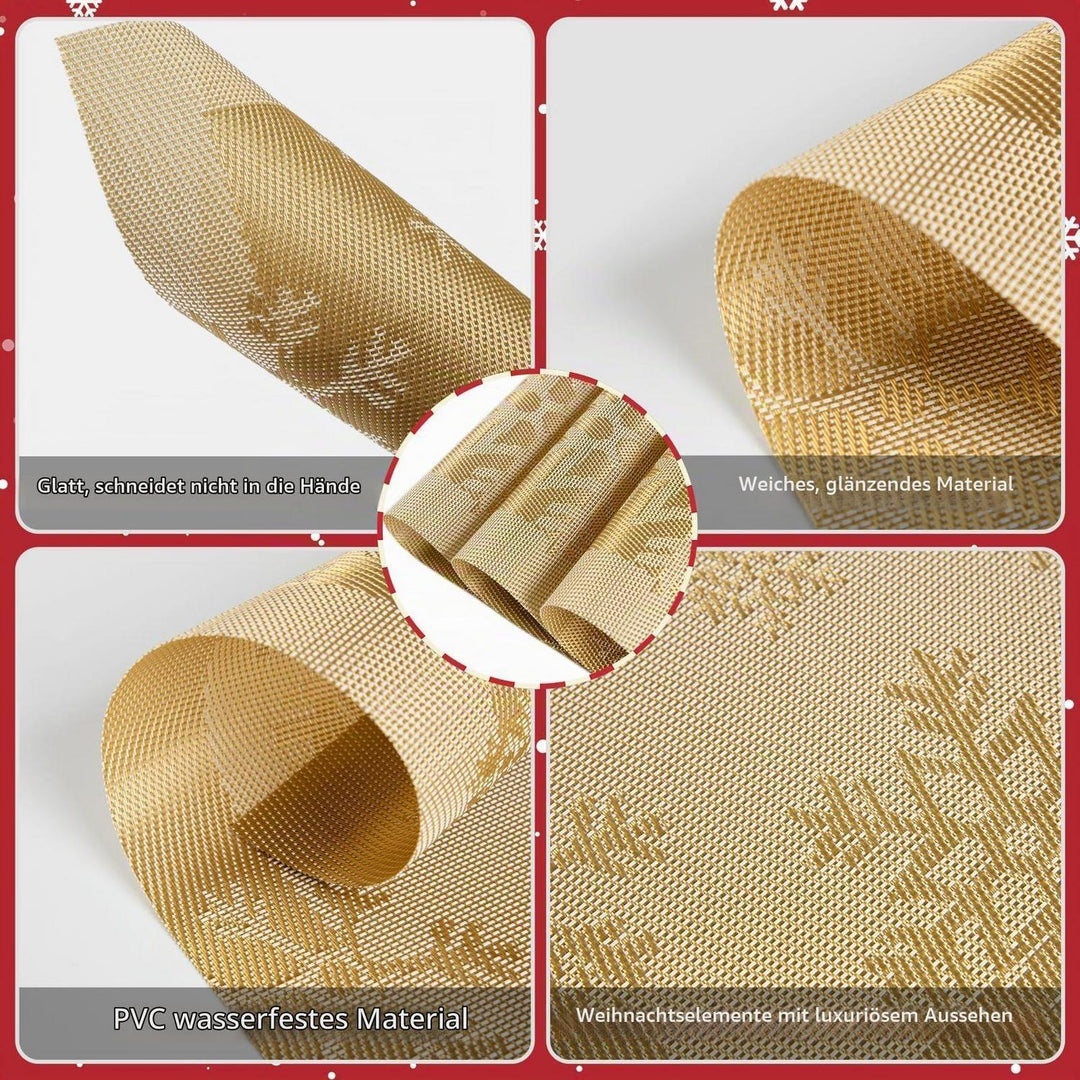 Weihnachts-Platzsets 6er Set in Gold 45 x 30 cm | Abwaschbare, rutschfeste Tischsets mit Weihnachtsmotiv, hitzebeständig bis 80 °C