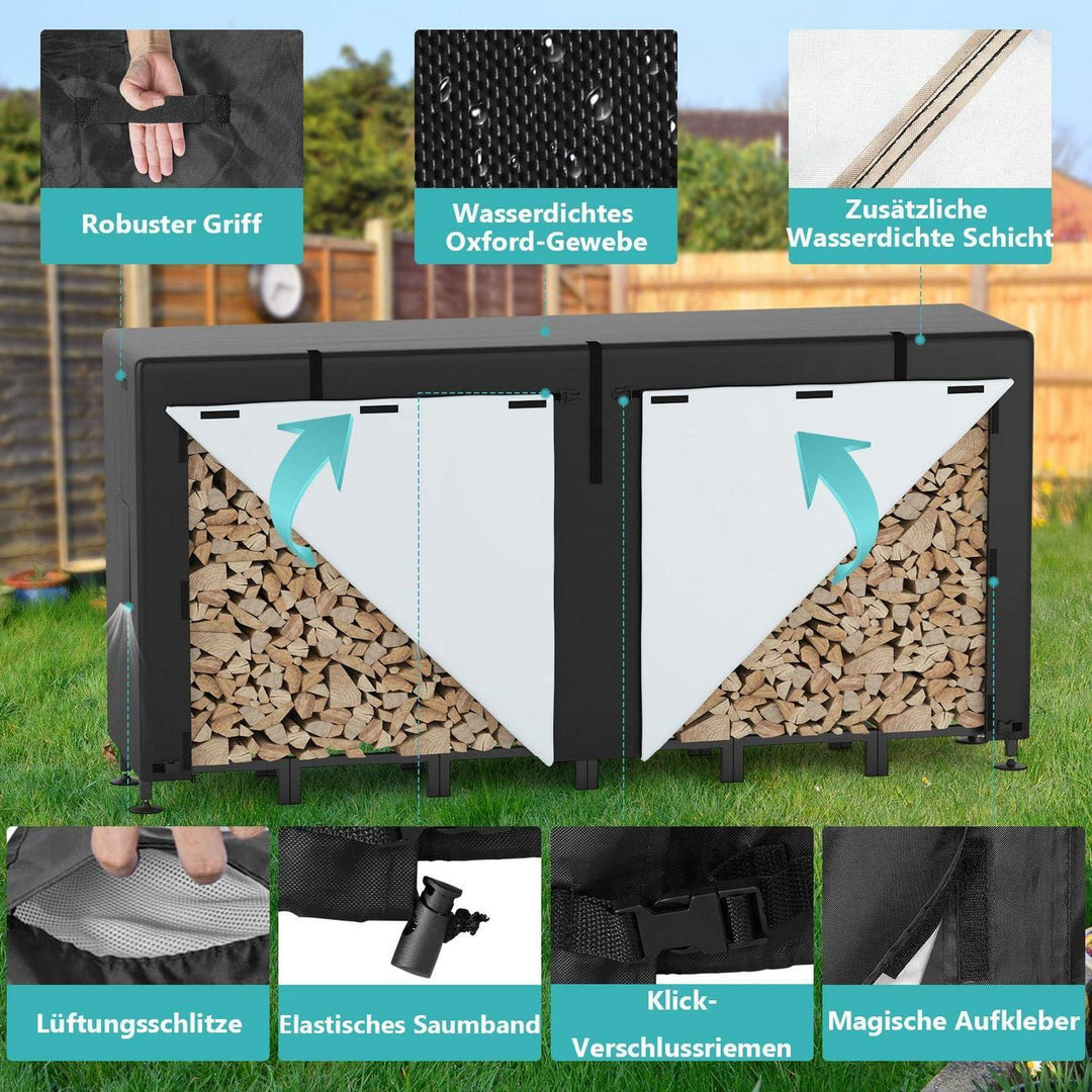 Kaminholzregal mit Abdeckung 235 x 25 x 116 cm | Wetterfestes Brennholzregal aus Stahl für Garten und Terrasse bis 1134 kg
