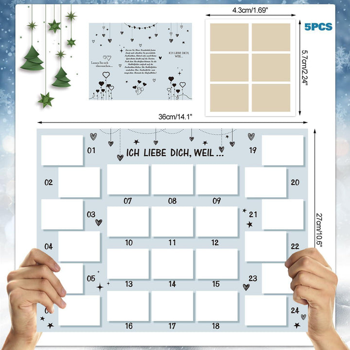 Adventskalender für Paare zum Selbstbefüllen mit 24 Rubbelfeldern | DIY Rubbelkalender mit Silberaufklebern für persönliche Liebesbotschaften